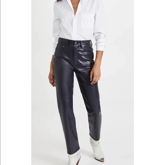 NWT Agolde Recycled Leather 90's Pinch Waist: High Rise Jeans in Shadow Black 26 - Picture 5 of 8